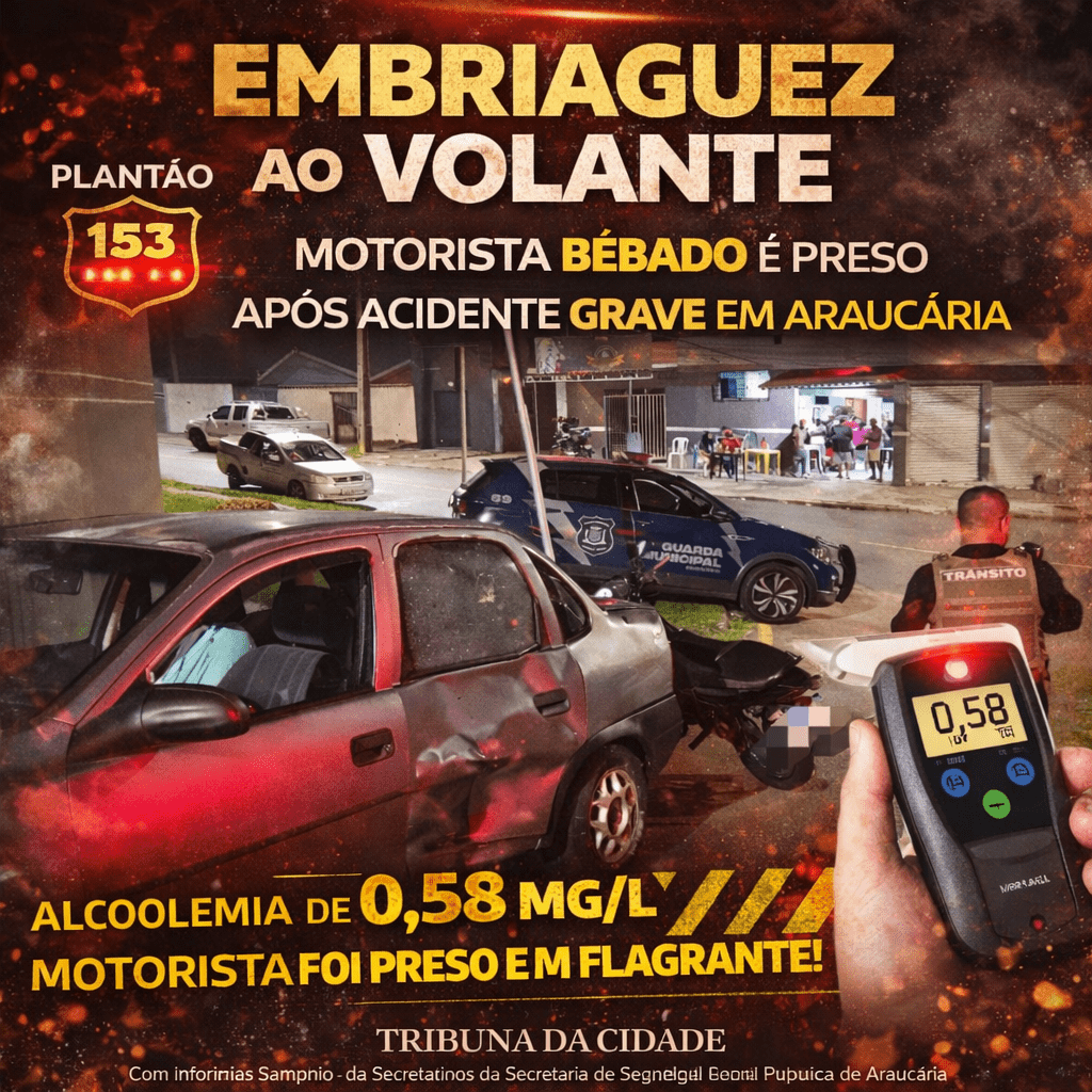 EMBRIAGUEZ AO VOLANTE TERMINA EM PRISÃO APÓS ACIDENTE COM VÍTIMA EM ARAUCÁRIA