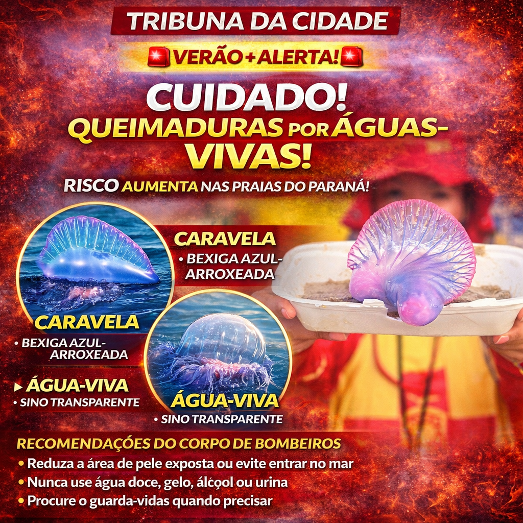 Queimaduras por água-viva e caravela exigem atenção redobrada no Litoral durante o verão