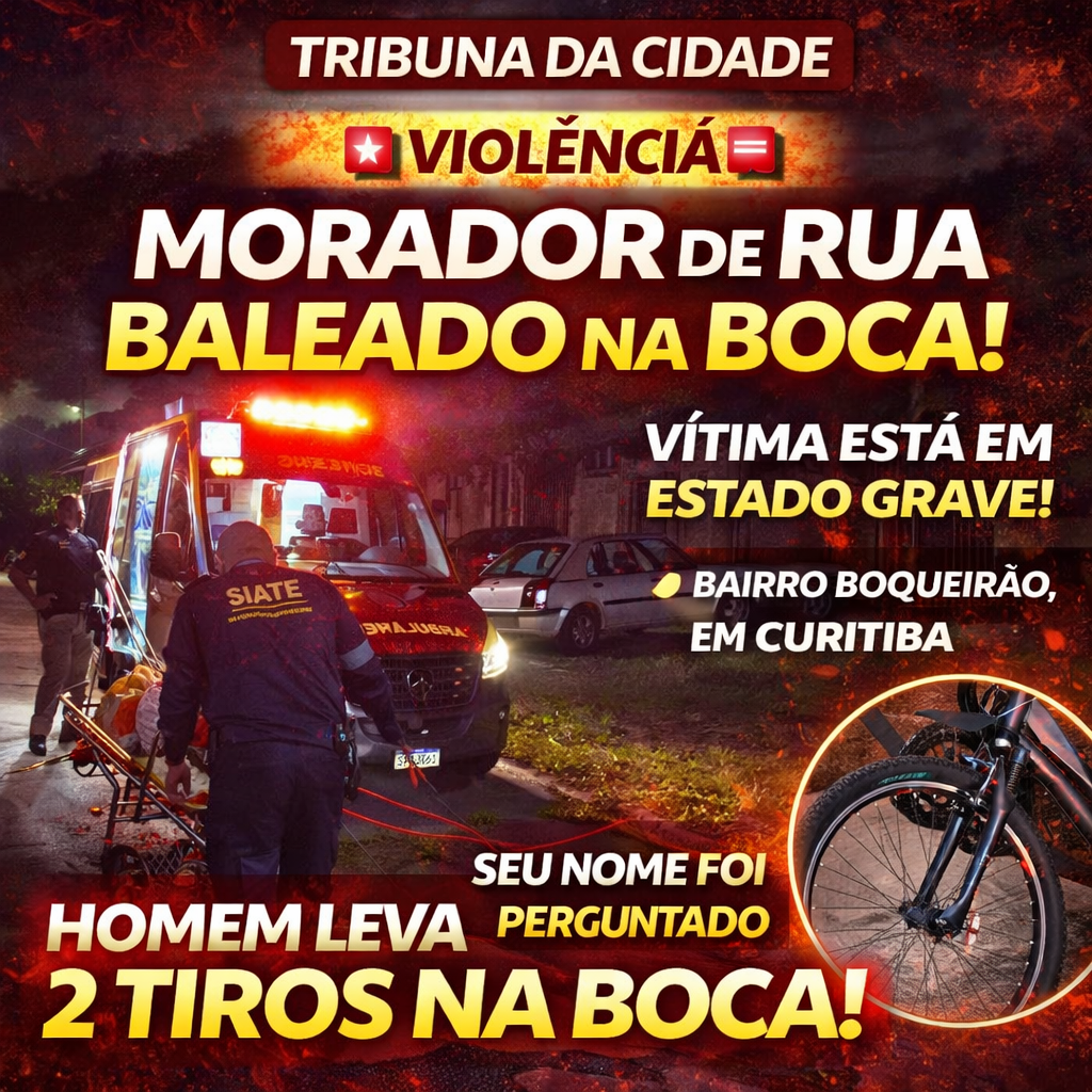 Homem em situação de rua é baleado duas vezes na boca e fica em estado grave no Boqueirão