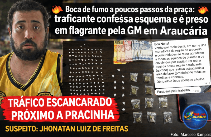 Boca de fumo a poucos passos da praça: traficante confessa esquema e é preso em flagrante pela GMA em Araucária