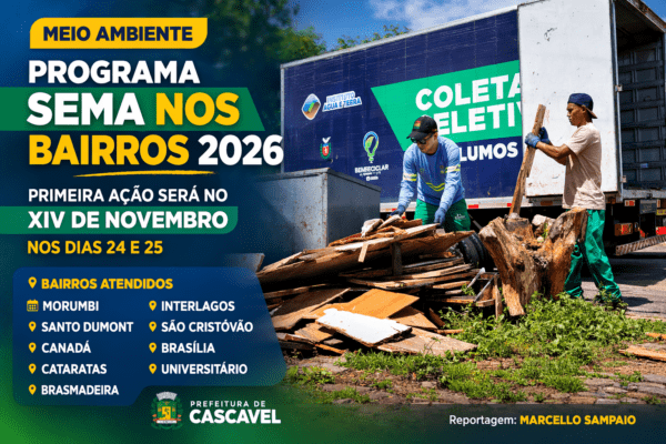 MEIO AMBIENTE | Programa Sema nos Bairros 2026 começa pelo XIV de Novembro e levará ações ambientais a dez comunidades de Cascavel