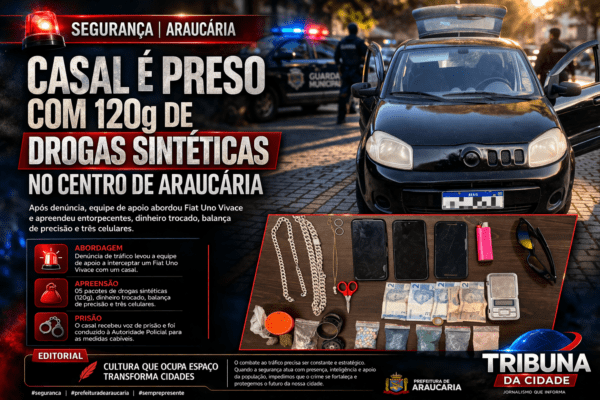TRÁFICO DE DROGAS É FRUSTRADO NO CENTRO DE ARAUCÁRIA; CASAL É PRESO EM FLAGRANTE