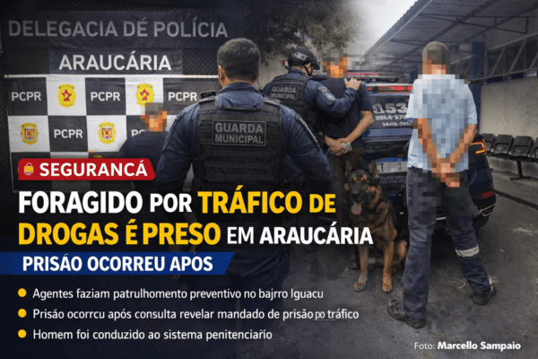 SEGURANÇA | Foragido por tráfico de drogas é preso durante abordagem da Guarda Municipal em Araucária