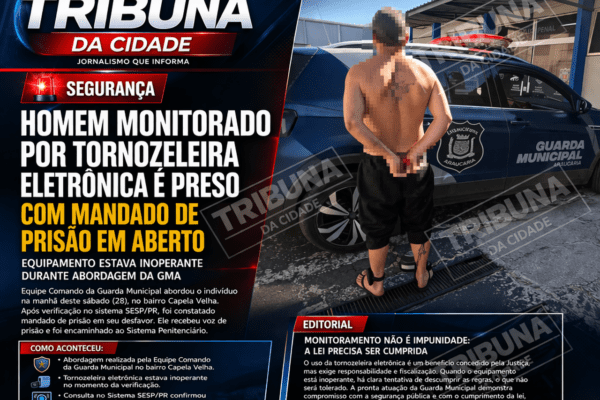 SEGURANÇA | HOMEM COM TORNOZELEIRA É PRESO COM MANDADO DE PRISÃO EM ABERTO EM ARAUCÁRIA