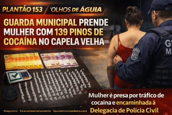 GUARDA MUNICIPAL PRENDE MULHER COM 139 PINOS DE COCAÍNA NO CAPELA VELHA