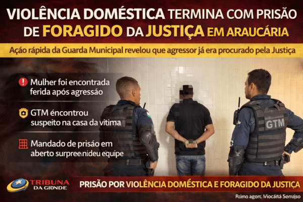 VIOLÊNCIA DOMÉSTICA TERMINA COM PRISÃO DE FORAGIDO DA JUSTIÇA EM ARAUCÁRIA