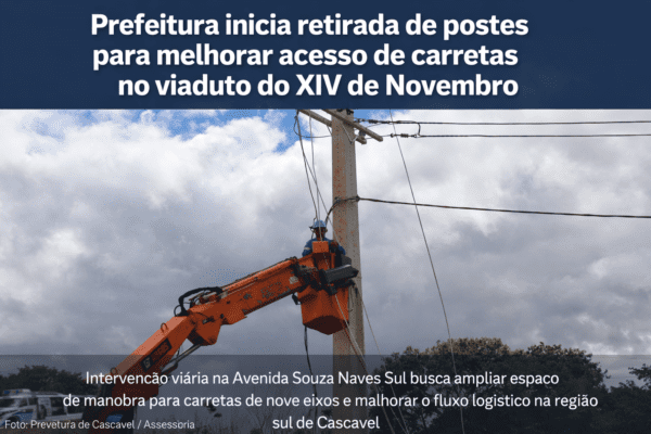 Prefeitura inicia retirada de postes para melhorar acesso de carretas no viaduto do XIV de Novembro em Cascavel