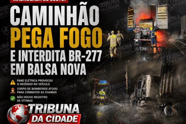 CAMINHÃO PEGA FOGO E INTERDITA TRECHO DA BR-277 EM BALSA NOVA