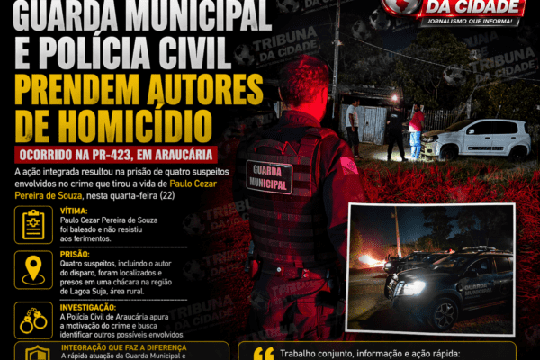 EM AÇÃO RÁPIDA, GUARDA MUNICIPAL E POLÍCIA CIVIL PRENDEM ENVOLVIDOS EM HOMICÍDIO NA PR-423, EM ARAUCÁRIA