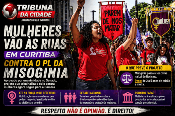 Ato em Curitiba reúne mulheres contra projeto que tipifica misoginia como crime