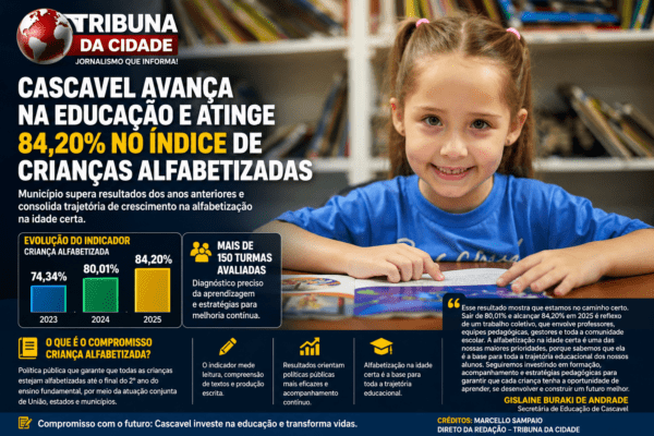 Cascavel avança na educação e atinge 84,20% no índice de crianças alfabetizadas