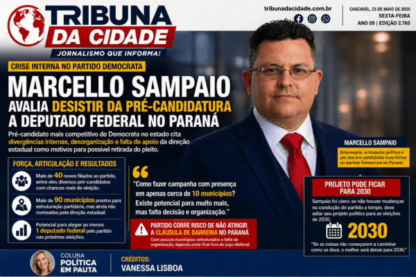 Crise interna pode levar Marcello Sampaio a desistir de pré-candidatura no Paraná