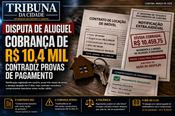 DISPUTA DE ALUGUEL COM COBRANÇA DE R$ 10,4 MIL EXPÕE POSSÍVEL CONFLITO ENTRE REGISTRO EM CARTÓRIO E PROVAS DE PAGAMENTO
