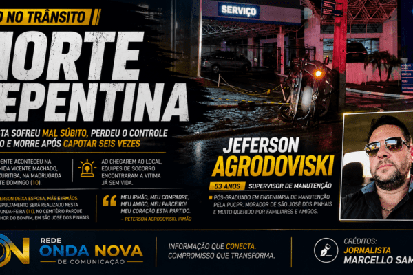LUTO NO TRÂNSITO | Motorista sofre mal súbito, perde controle do carro e morre após capotamento em Curitiba
