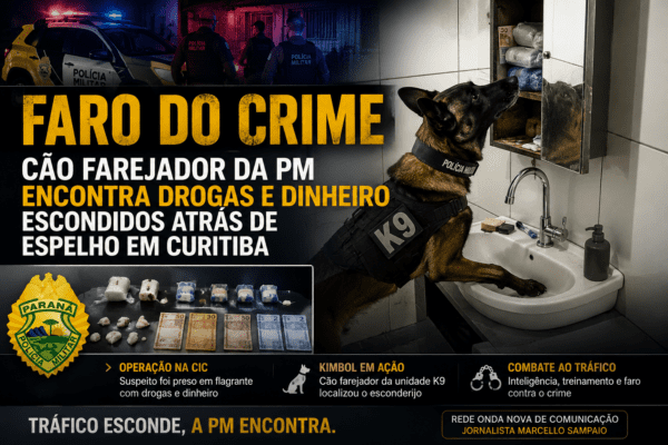 FARO DO CRIME | Cão farejador da PM encontra drogas e dinheiro escondidos atrás de espelho em Curitiba