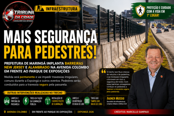 SEGURANÇA PERMANENTE | Prefeitura de Maringá instala barreiras ‘New Jersey’ na avenida Colombo em frente ao Parque de Exposições