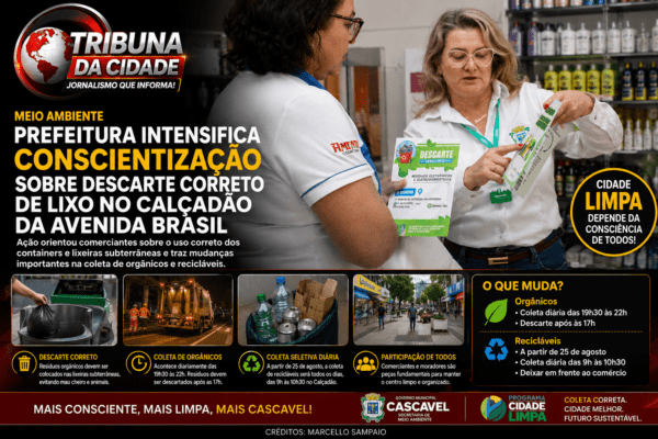 MEIO AMBIENTE | Prefeitura intensifica conscientização sobre descarte correto de lixo no Calçadão da Avenida Brasil