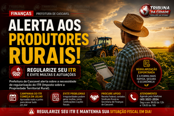 FINANÇAS | Prefeitura de Cascavel alerta produtores rurais sobre regularização do ITR para evitar multas e autuações