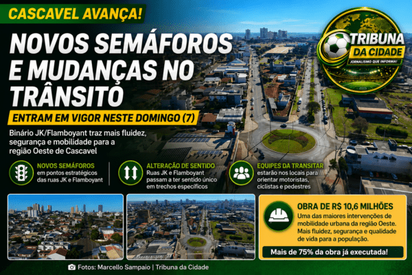 NOVOS SEMÁFOROS E MUDANÇAS NO TRÂNSITO ENTRAM EM VIGOR NESTE DOMINGO NO BINÁRIO JK/FLAMBOYANT EM CASCAVEL
